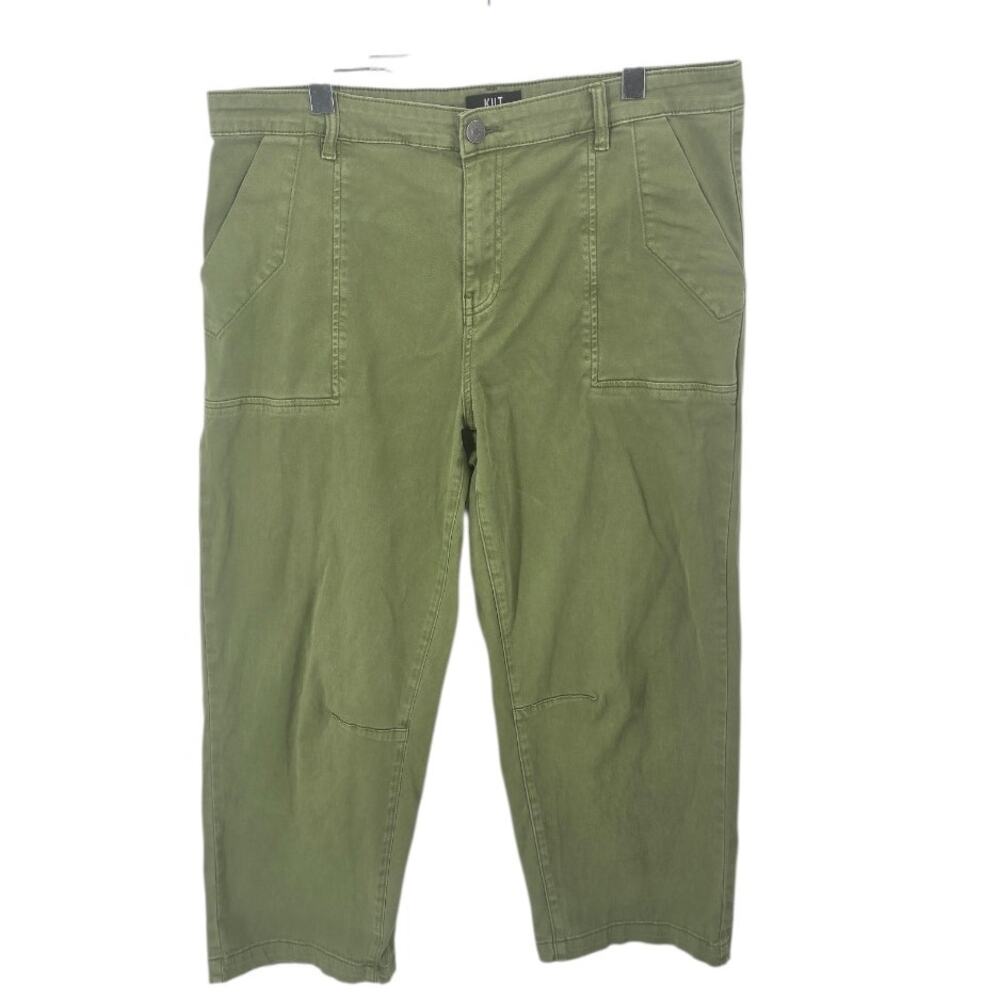 KUT From The Kloth Ashton Barrel Leg Crop Twill Utility Pants Green Jeans 16 - Picture 2 of 8